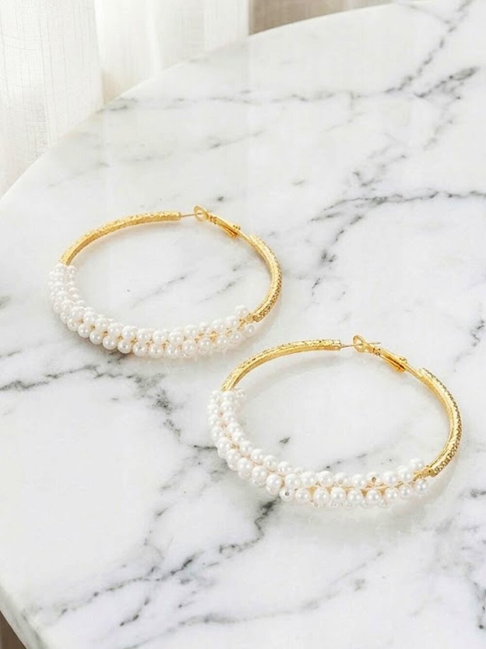 Ladies Oversized Fashion Pearl Hoop Earrings